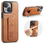For iPhone 14 Plus Fierre Shann Oil Wax Cow Leather Holder Back Phone Case(Brown)