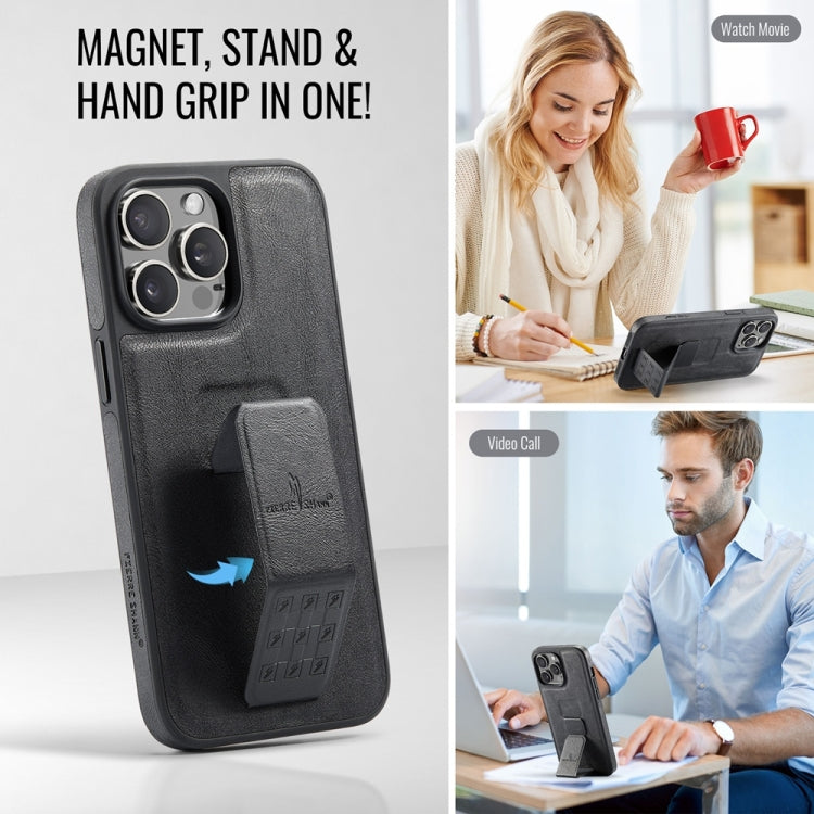 Pour iPhone 14 Pro, étui de téléphone arrière en cuir de vachette ciré Fierre Shann (noir)