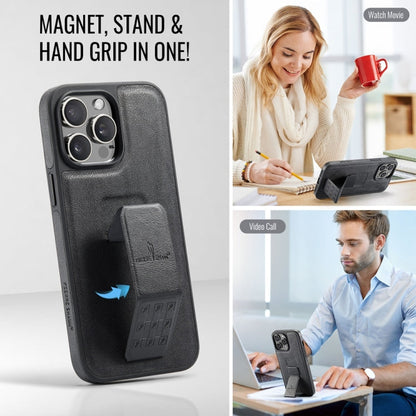 Pour iPhone 14 Pro, étui de téléphone arrière en cuir de vachette ciré Fierre Shann (noir)