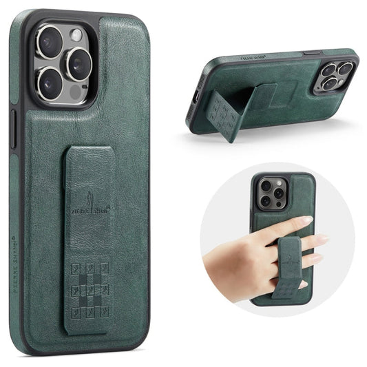 Pour iPhone 14 Pro Max Fierre Shann Étui de téléphone arrière en cuir de vachette ciré (vert)