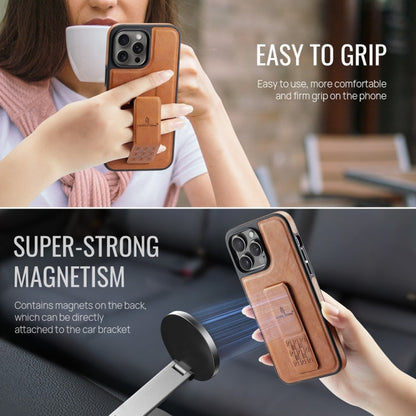 For iPhone 14 Pro Max Fierre Shann Oil Wax Cow Leather Holder Back Phone Case(Brown)