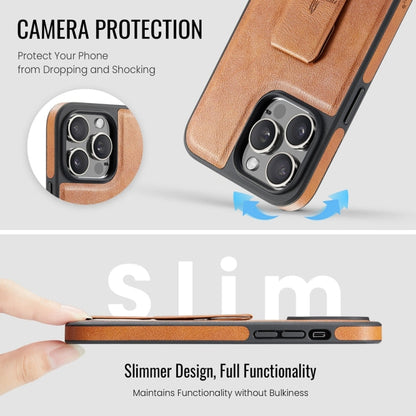 For iPhone 14 Pro Max Fierre Shann Oil Wax Cow Leather Holder Back Phone Case(Brown)