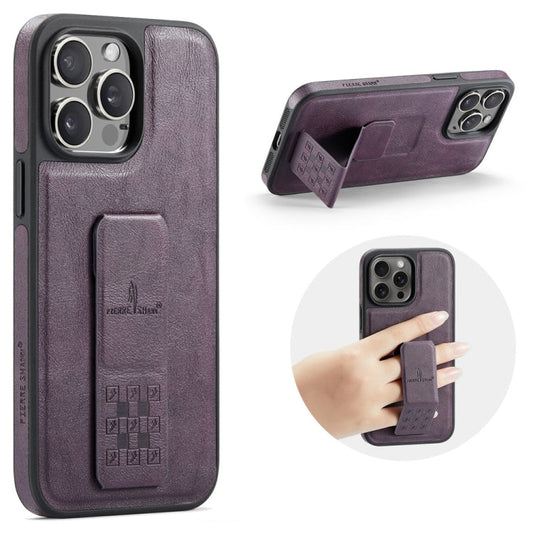 Pour iPhone 13 Pro Max Fierre Shann Étui de téléphone arrière en cuir de vachette ciré (violet)