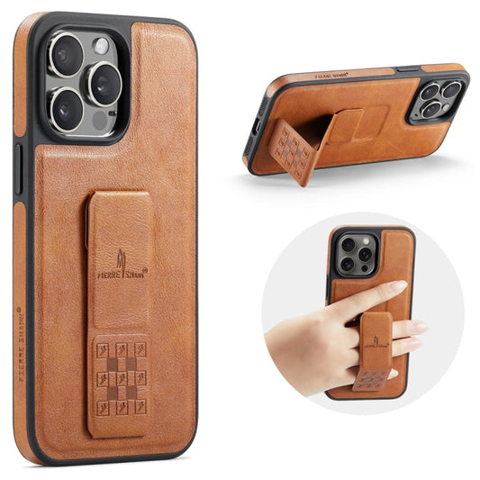 Pour iPhone 13 Pro Max Fierre Shann Étui de téléphone arrière en cuir de vachette ciré (marron)