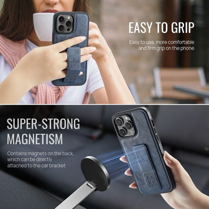 For iPhone 13 Pro Fierre Shann Oil Wax Cow Leather Holder Back Phone Case(Blue)