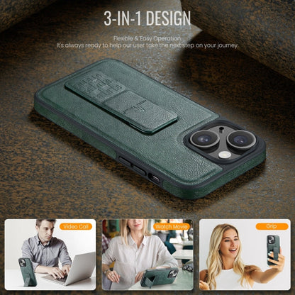 For iPhone 13 Fierre Shann Oil Wax Cow Leather Holder Back Phone Case(Green)