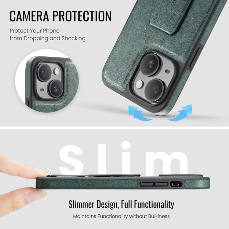 For iPhone 13 Fierre Shann Oil Wax Cow Leather Holder Back Phone Case(Green)