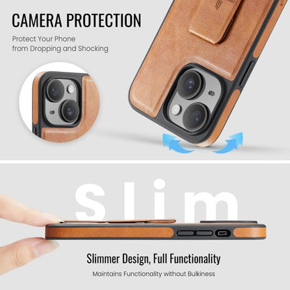 For iPhone 13 Fierre Shann Oil Wax Cow Leather Holder Back Phone Case(Brown)