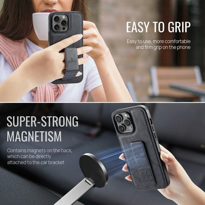 For iPhone 12 / 12 Pro Fierre Shann Oil Wax Cow Leather Holder Back Phone Case(Black)