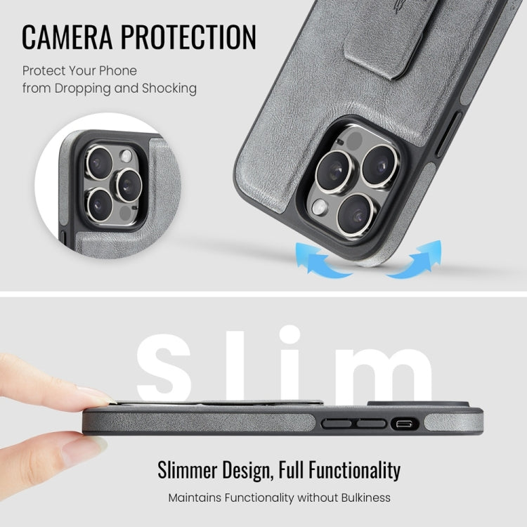 For iPhone 12 / 12 Pro Fierre Shann Oil Wax Cow Leather Holder Back Phone Case(Grey)