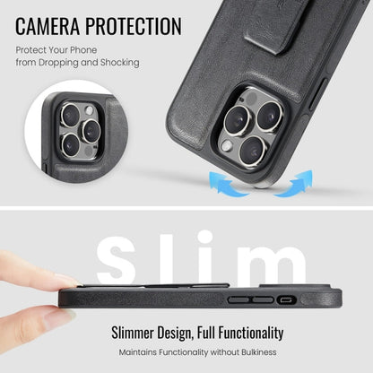 For iPhone 12 Pro Max Fierre Shann Oil Wax Cow Leather Holder Back Phone Case(Black)