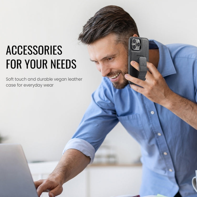 For iPhone 12 Pro Max Fierre Shann Oil Wax Cow Leather Holder Back Phone Case(Black)