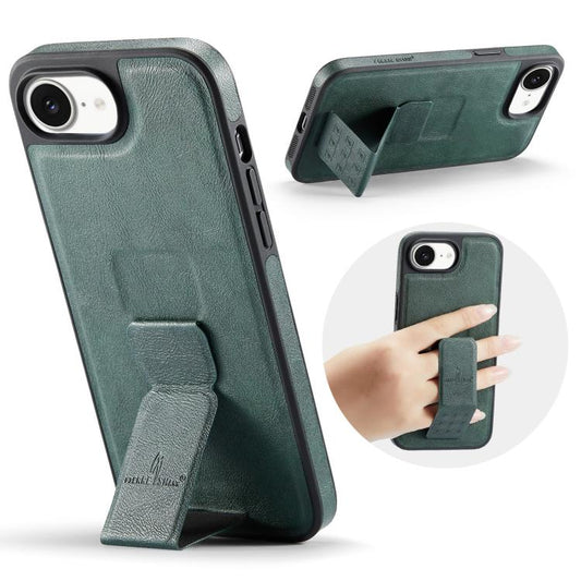 For iPhone 17e / 16e Fierre Shann Oil Wax Cow Leather Holder Back Phone Case(Green)