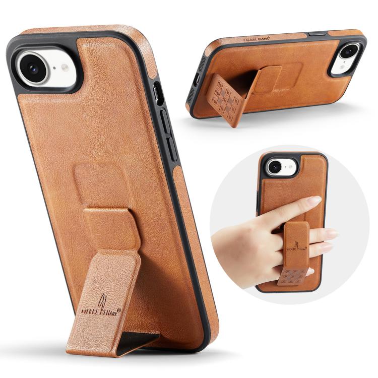 For iPhone 17e / 16e Fierre Shann Oil Wax Cow Leather Holder Back Phone Case(Brown)
