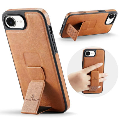 For iPhone 17e / 16e Fierre Shann Oil Wax Cow Leather Holder Back Phone Case(Brown)