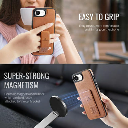 For iPhone 17e / 16e Fierre Shann Oil Wax Cow Leather Holder Back Phone Case(Brown)