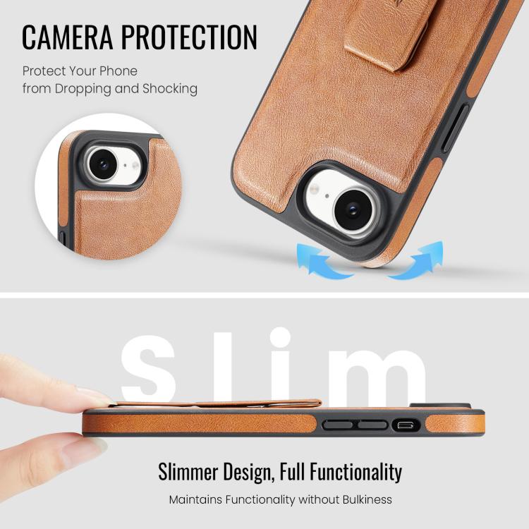 For iPhone 17e / 16e Fierre Shann Oil Wax Cow Leather Holder Back Phone Case(Brown)