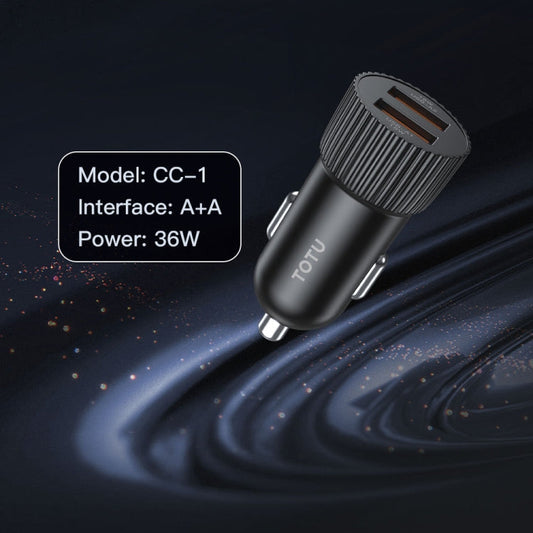 Chargeur de voiture à charge rapide double port USB 36W TOTU CC-1 (noir)