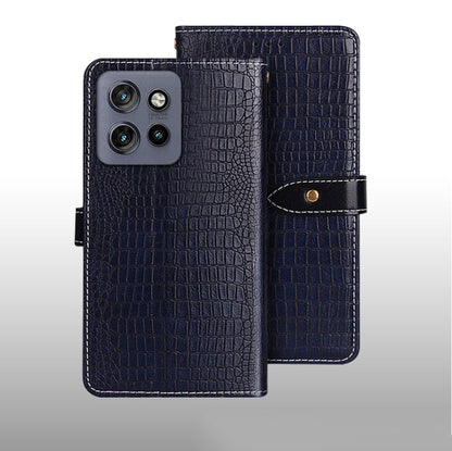 For Motorola Edge 50 Neo idewei Crocodile Texture Leather Phone Case(Dark Blue)