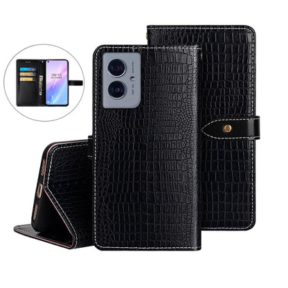 For Motorola Moto G55 5G idewei Crocodile Texture Leather Phone Case(Black)