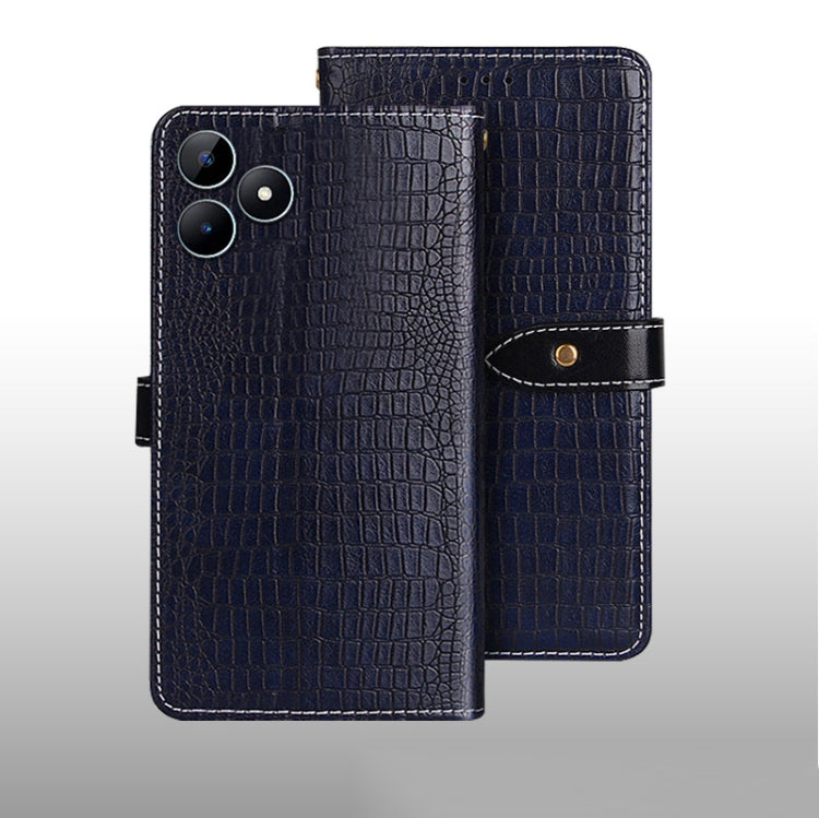 For Realme Note 50 idewei Crocodile Texture Leather Phone Case(Dark Blue)