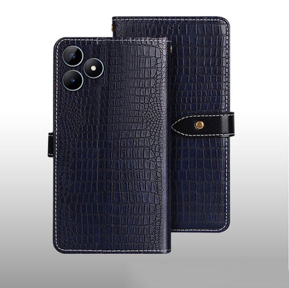 For Realme Note 50 idewei Crocodile Texture Leather Phone Case(Dark Blue)
