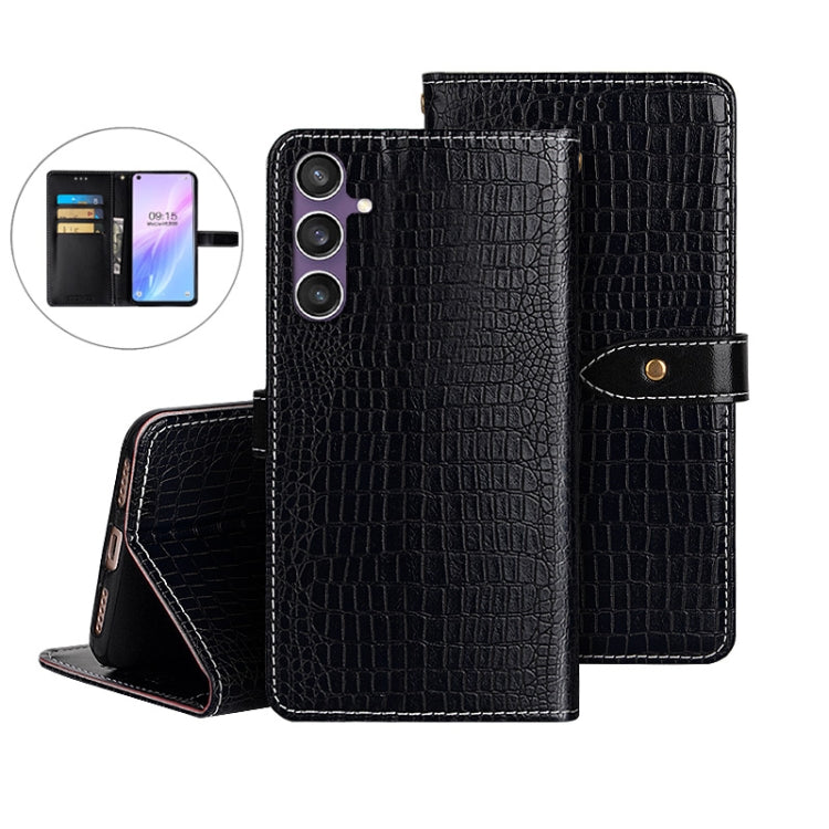 For Samsung Galaxy S24 FE 5G idewei Crocodile Texture Leather Phone Case(Black)