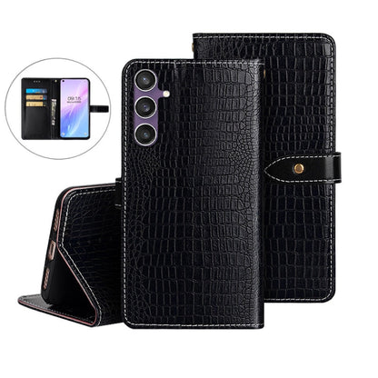 For Samsung Galaxy S24 FE 5G idewei Crocodile Texture Leather Phone Case(Black)
