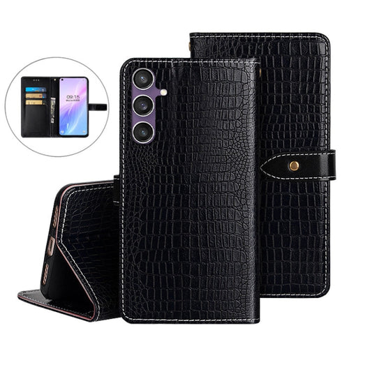 For Samsung Galaxy S24 FE 5G idewei Crocodile Texture Leather Phone Case(Black)