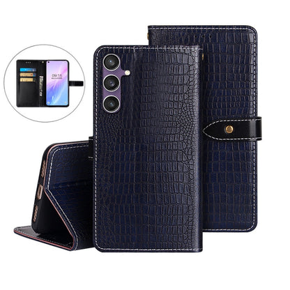 For Samsung Galaxy S24 FE 5G idewei Crocodile Texture Leather Phone Case(Dark Blue)