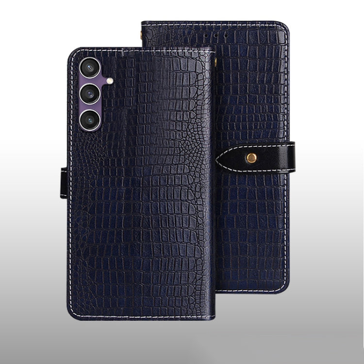 For Samsung Galaxy S24 FE 5G idewei Crocodile Texture Leather Phone Case(Dark Blue)