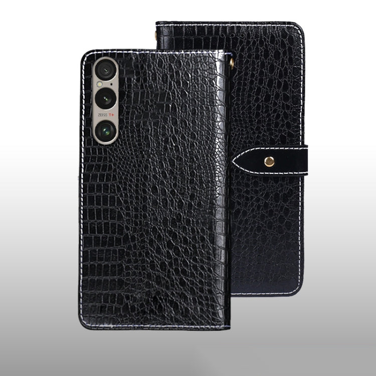 For Sony Xperia 1 VI idewei Crocodile Texture Leather Phone Case(Black)