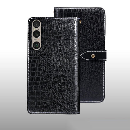 For Sony Xperia 1 VI idewei Crocodile Texture Leather Phone Case(Black)