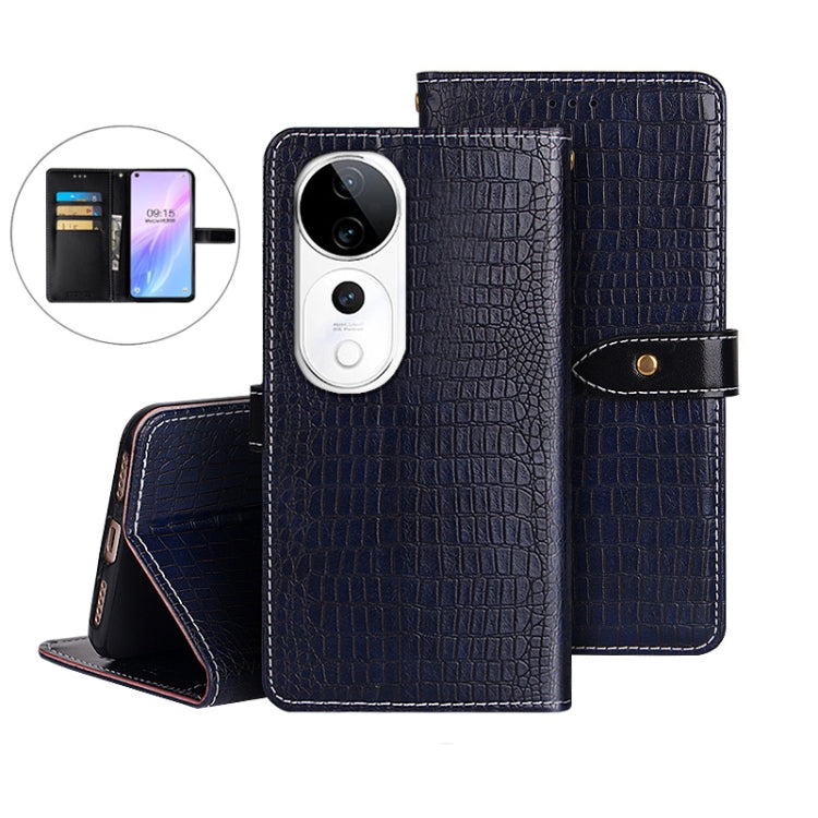 For vivo V40 5G idewei Crocodile Texture Leather Phone Case(Dark Blue)