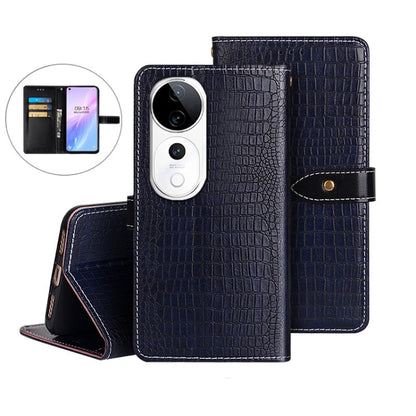 For vivo V40 5G idewei Crocodile Texture Leather Phone Case(Dark Blue)
