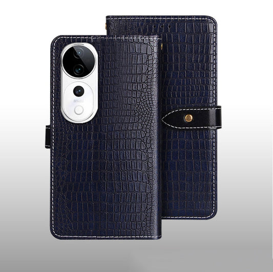 For vivo V40 5G idewei Crocodile Texture Leather Phone Case(Dark Blue)