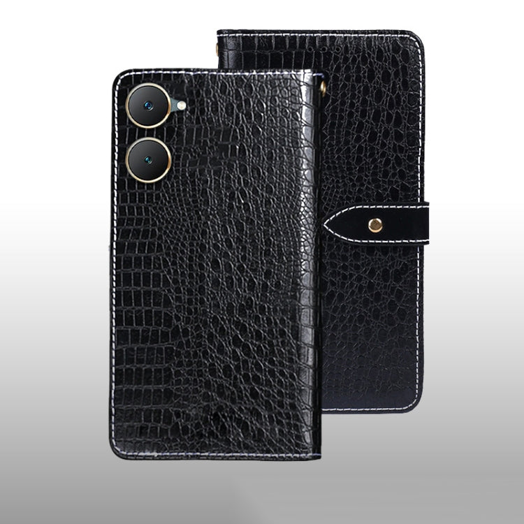 For vivo Y03 4G Global idewei Crocodile Texture Leather Phone Case(Black)