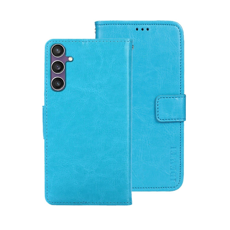 For Samsung Galaxy S24 FE 5G idewei Crazy Horse Texture Leather Phone Case(Sky Blue)