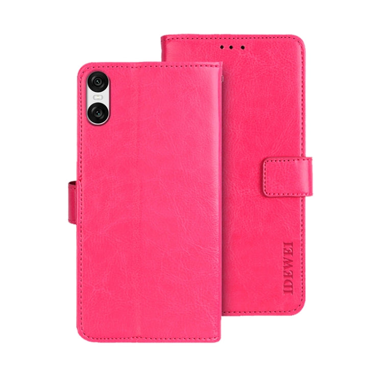 Pour étui de téléphone en cuir Sony Xperia 10 VI idewei Crazy Horse Texture (Rose Rouge)