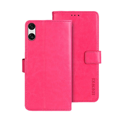 Pour étui de téléphone en cuir Sony Xperia 10 VI idewei Crazy Horse Texture (Rose Rouge)