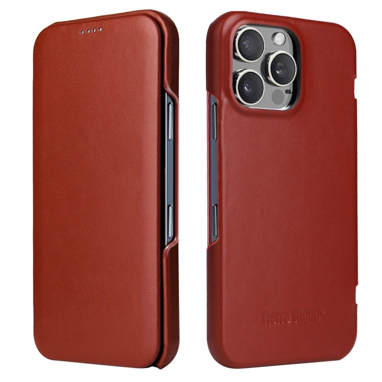 For iPhone 16 Pro Max Fierre Shann Top Layer Cowhide Business Magnetic Leather Phone Case(Brown)