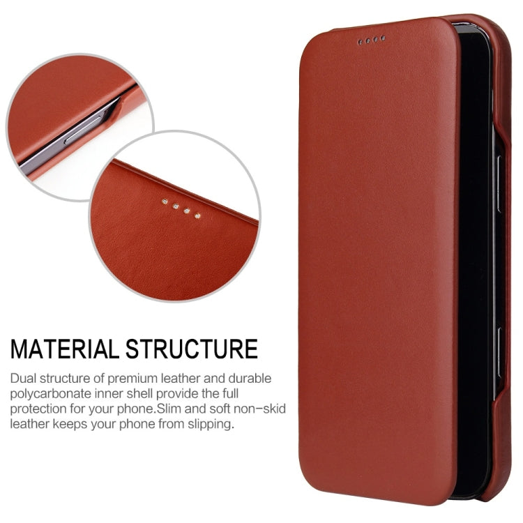 For iPhone 16 Pro Max Fierre Shann Top Layer Cowhide Business Magnetic Leather Phone Case(Brown)