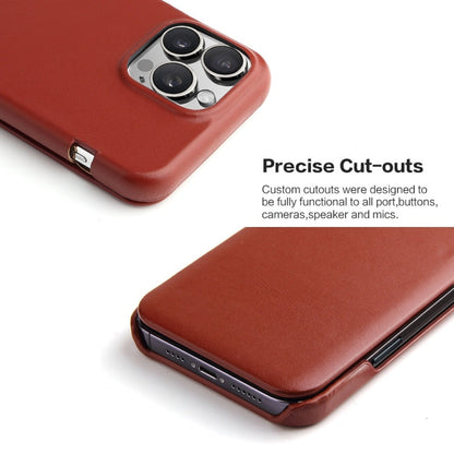 For iPhone 16 Pro Max Fierre Shann Top Layer Cowhide Business Magnetic Leather Phone Case(Brown)