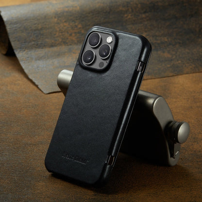 For iPhone 16 Pro Max Fierre Shann Top Layer Cowhide Business Magnetic Leather Phone Case(Black)