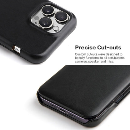 For iPhone 16 Pro Max Fierre Shann Top Layer Cowhide Business Magnetic Leather Phone Case(Black)