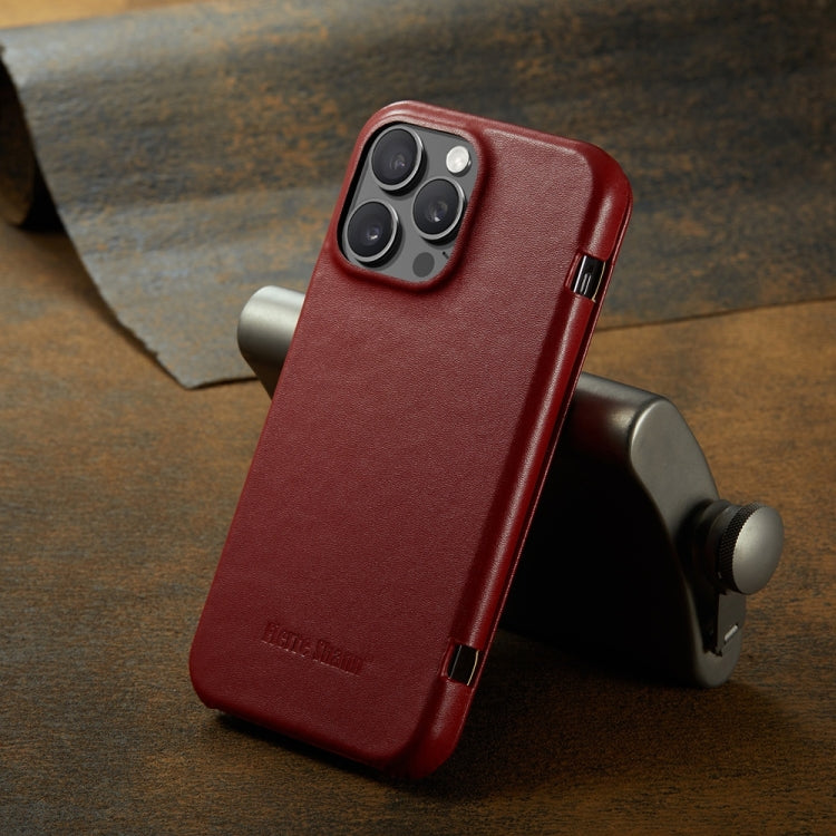 For iPhone 16 Pro Fierre Shann Top Layer Cowhide Business Magnetic Leather Phone Case(Red)