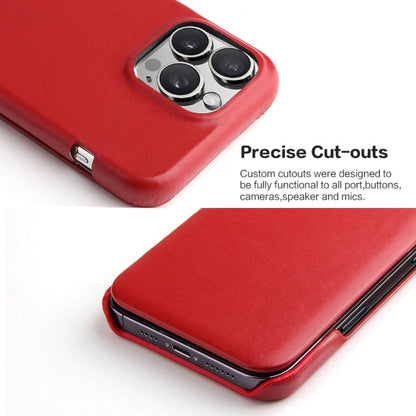 For iPhone 16 Pro Fierre Shann Top Layer Cowhide Business Magnetic Leather Phone Case(Red)