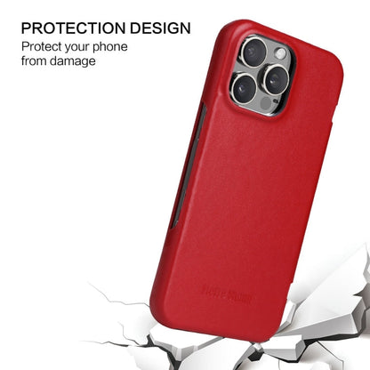 For iPhone 16 Pro Fierre Shann Top Layer Cowhide Business Magnetic Leather Phone Case(Red)