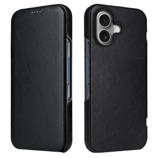 For iPhone 16 Plus Fierre Shann Top Layer Cowhide Business Magnetic Leather Phone Case(Black)