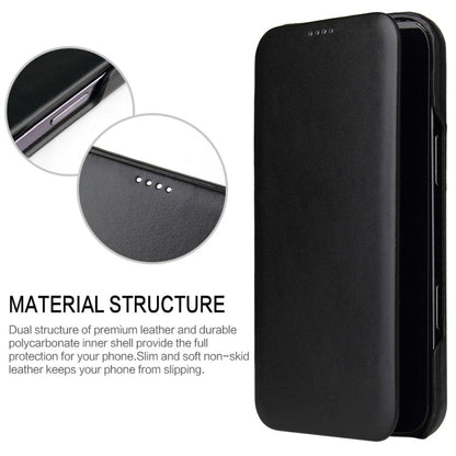 For iPhone 16 Plus Fierre Shann Top Layer Cowhide Business Magnetic Leather Phone Case(Black)